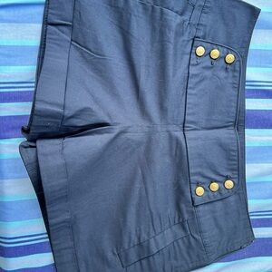Promod Navy Blue Women's Shorts with Gold Buttons